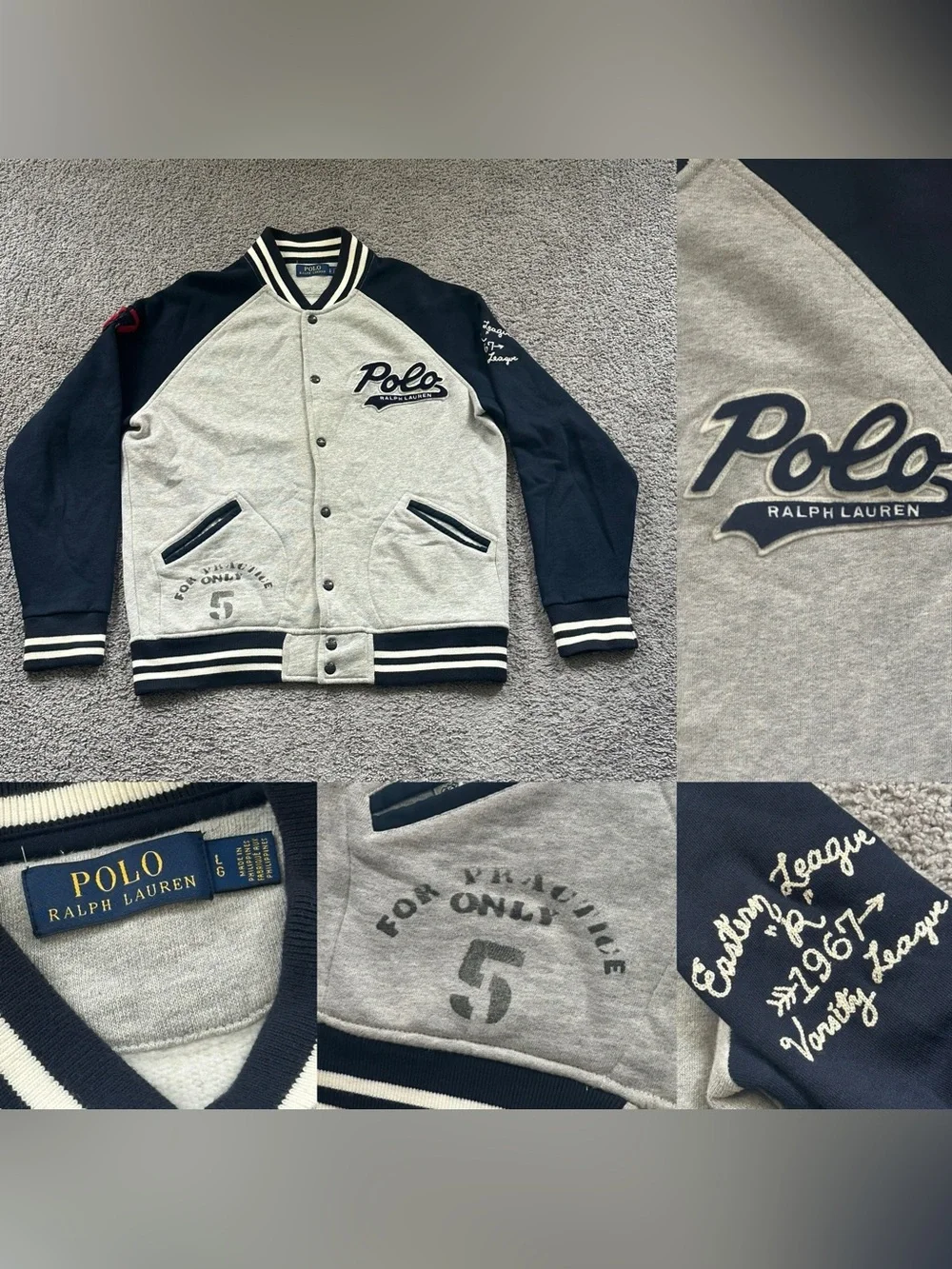 Polo by Ralph Lauren Grey & Navy Men Varsity Patch Jacket